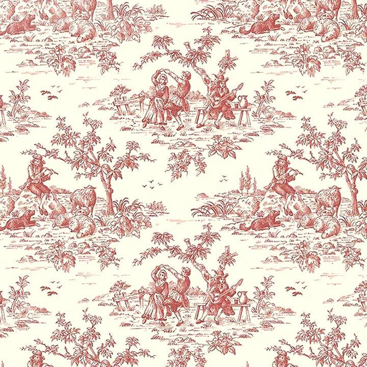 French Red Toile Doll Fabric